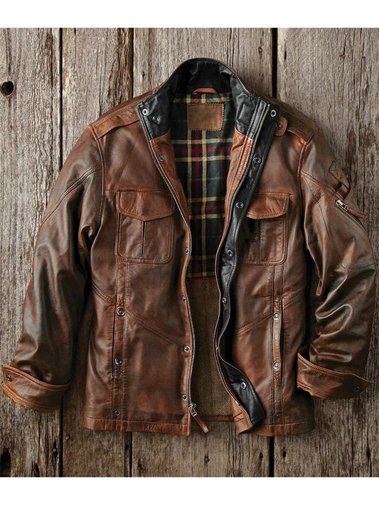 Vintage Leather Motorcycle Jacket for Men